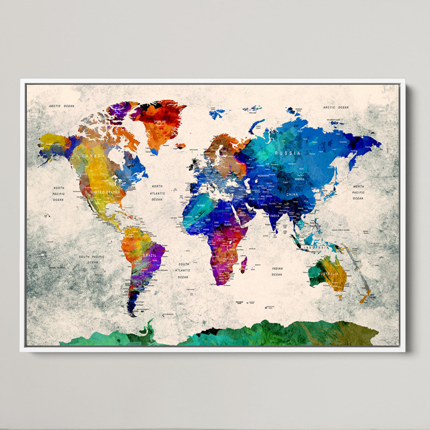 Push Pin World Map Canvas Print – Framed Wall Art for Couples to Track Their Travels – Anniversary Gift or Home Adventure Decor