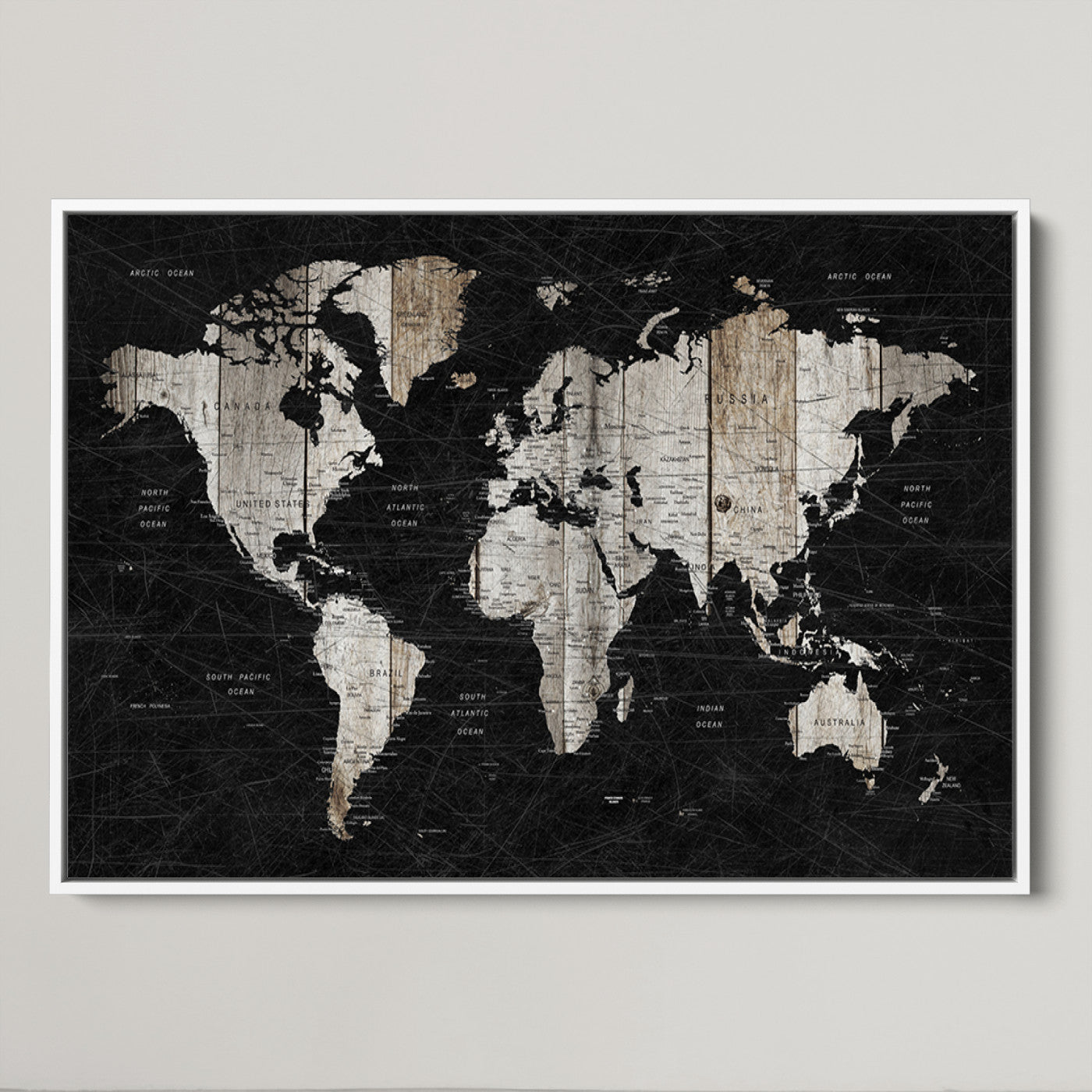 Push Pin World Map Canvas Print – Framed Wall Art for Couples to Track Their Travels – Anniversary Gift or Home Adventure Decor