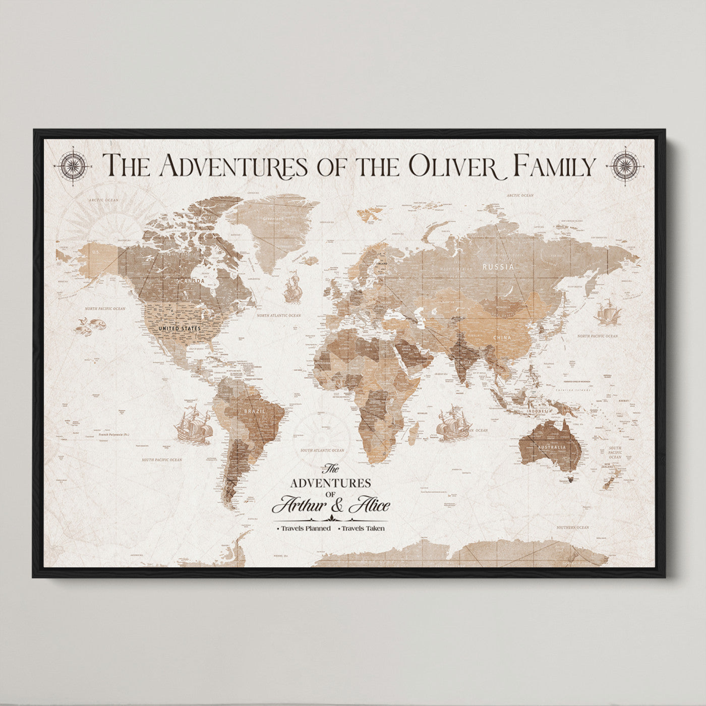 58395047-MGV-CV-36X24-Personalized Framed World Map Canvas Wall Art Print – Custom Push Pin Travel Tracker Lover - Custom World Map on Canvas