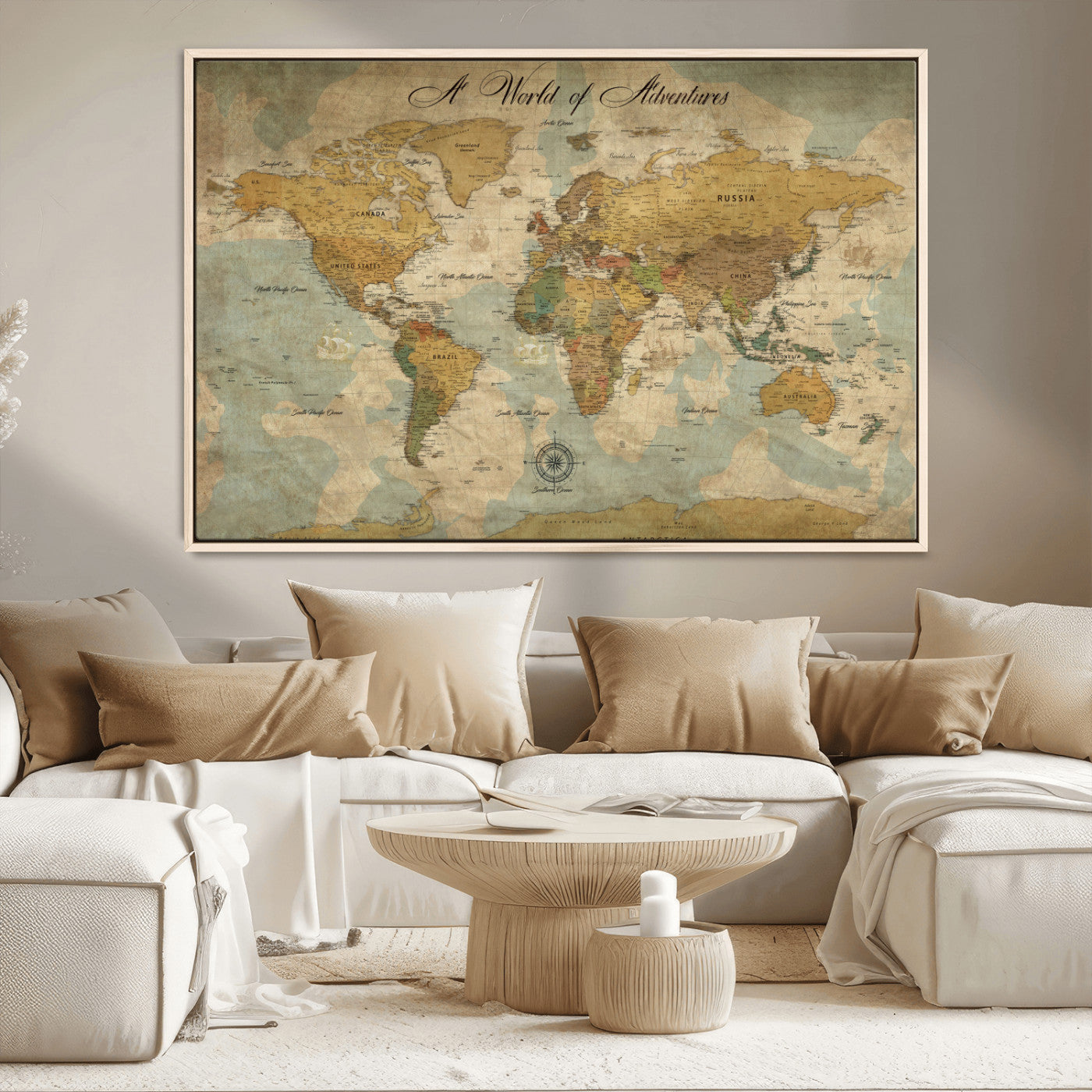 75690627-MGV-CV-36X24-Personalized World Map Print, Customizable Push Pin Framed World Map Print on Canvas - Custom Quote on Map Print,