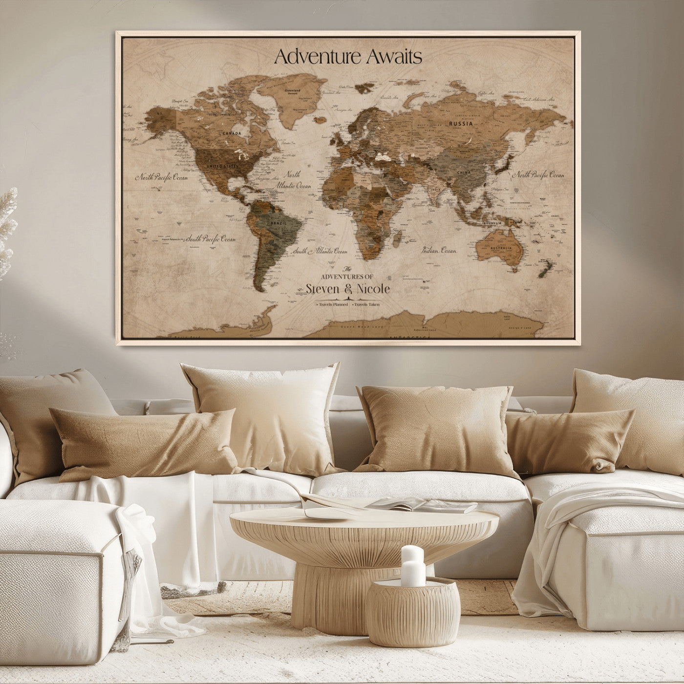 26070282-MGV-CV-36X24-Personalized World Map Wall Art Canvas Print - Customizable Wall Art Map Print