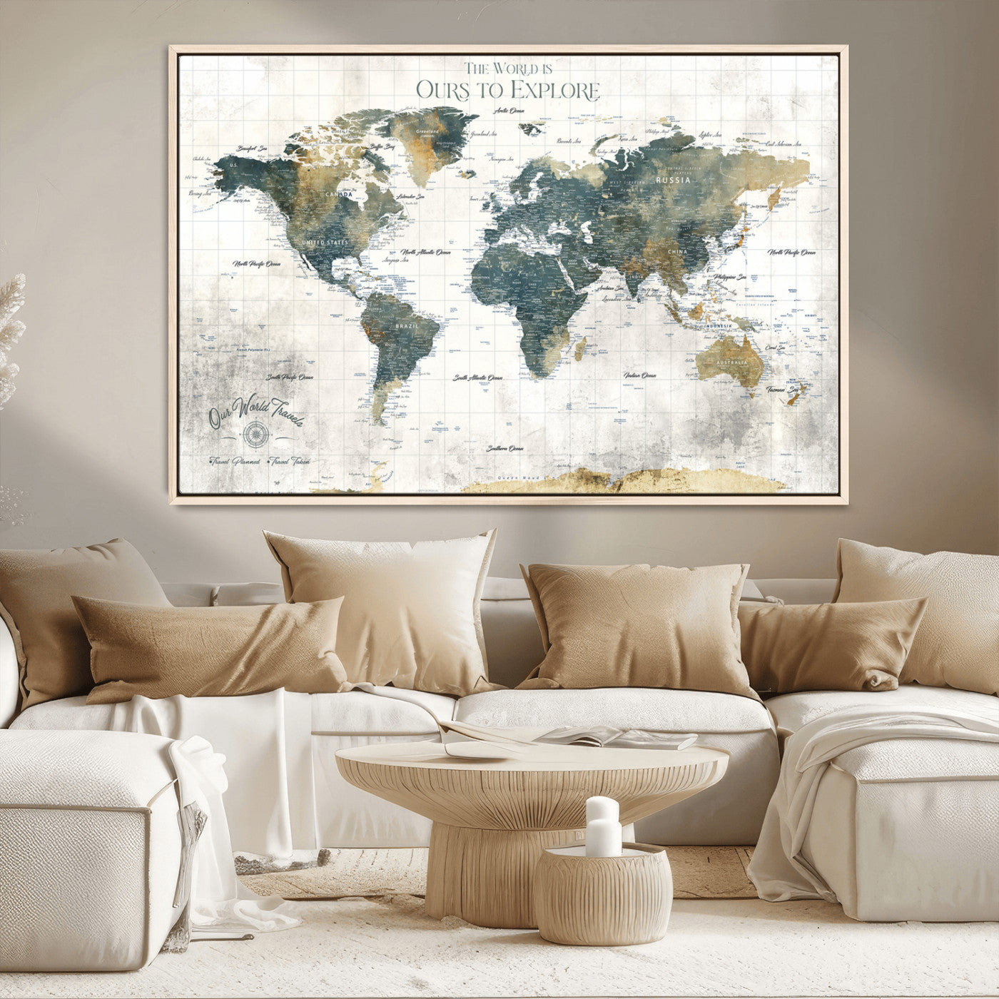 14988581-MGV-CV-36X24-Minimalist Seascape Wall Art Canvas Print, Framed Neutral Beach Print Art Picture Print, Sand Dune Photography Perfect Scandinavian Coastal