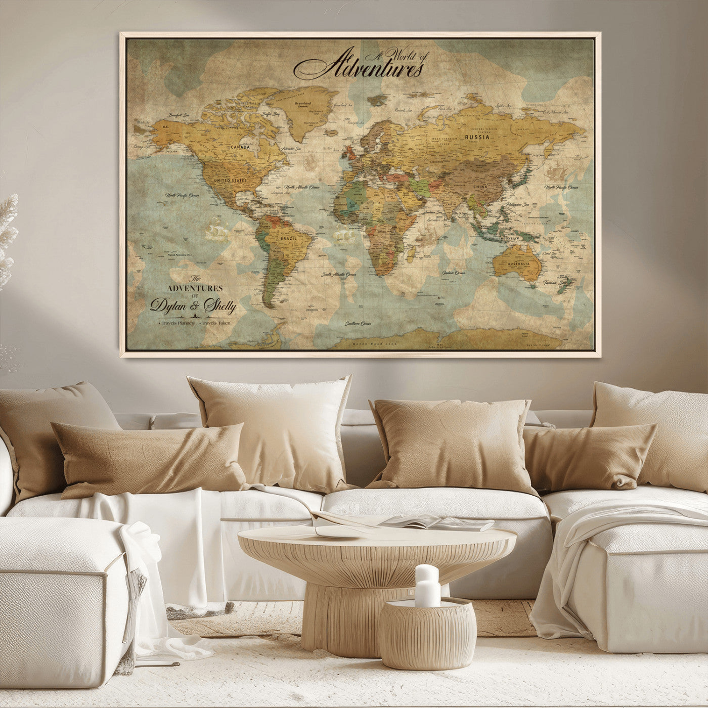 82876970-MGV-FC-36X24_Natural-Spotted Butterfly Wall Art Canvas Print, Neutral Insect Theme Print, Framed Earthy Wing Pattern Art Print, Large Minimalist Nature Decor