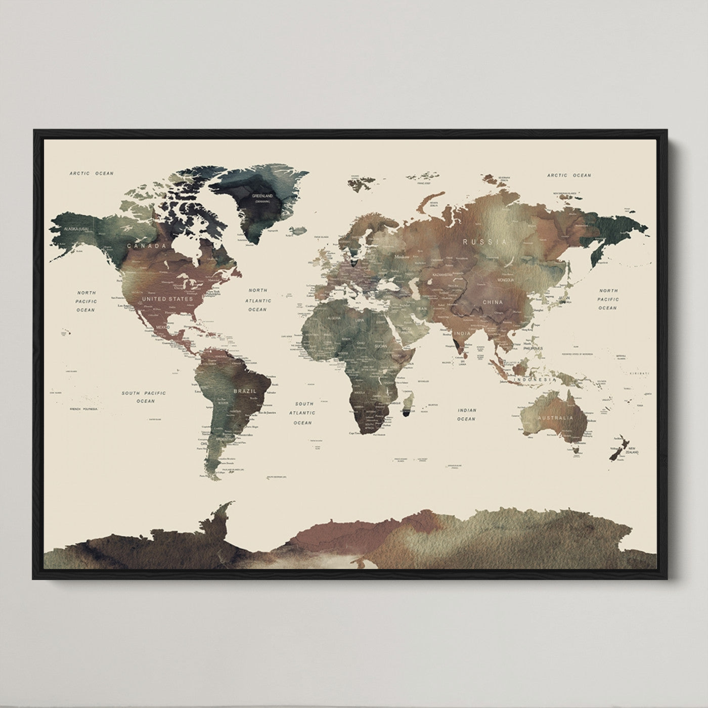 Push Pin World Map Canvas Print – Framed Wall Art for Couples to Track Their Travels – Anniversary Gift or Home Adventure Decor