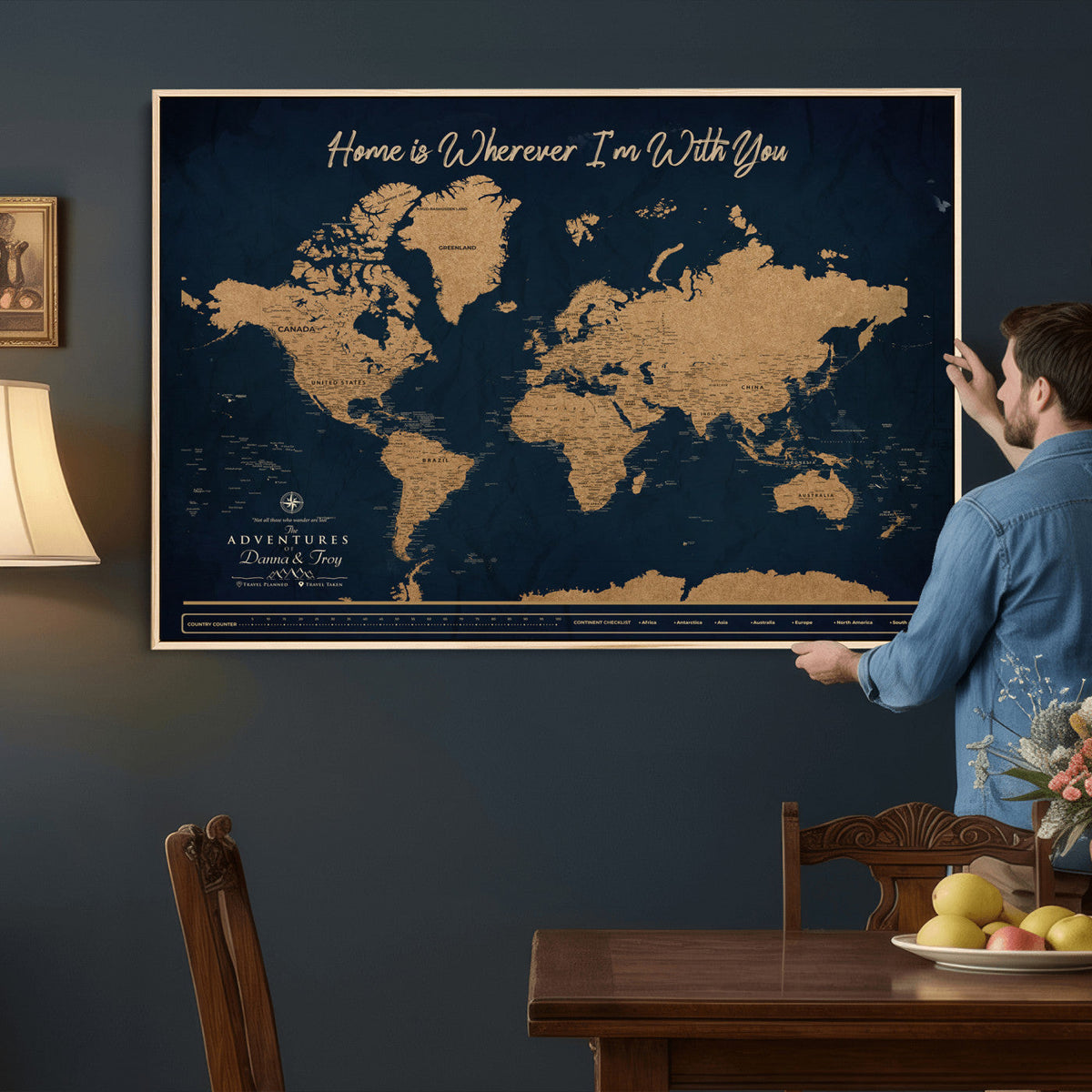 45598170-MGV-CV-36X24 - Custom Push Pin World Map Canvas Print | Personalized Travel Map Wall Art
