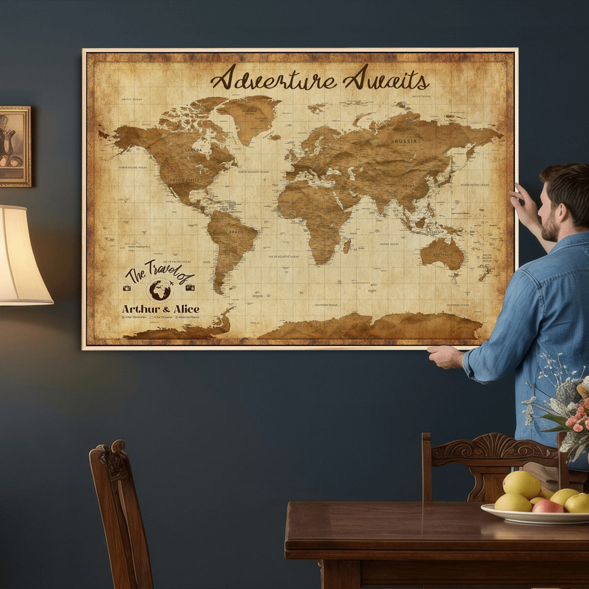 43427501-MGV-CV-36X24 - Custom Push Pin World Map Canvas Print | Personalized Travel Map Wall Art