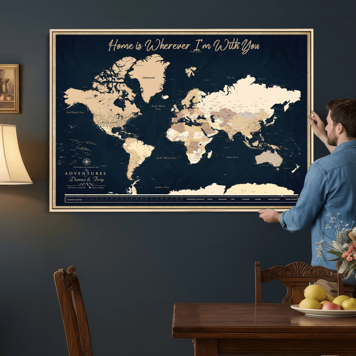 29990805-MGV-CV-36X24 - Custom Push Pin World Map Canvas Print | Personalized Travel Map Wall Art