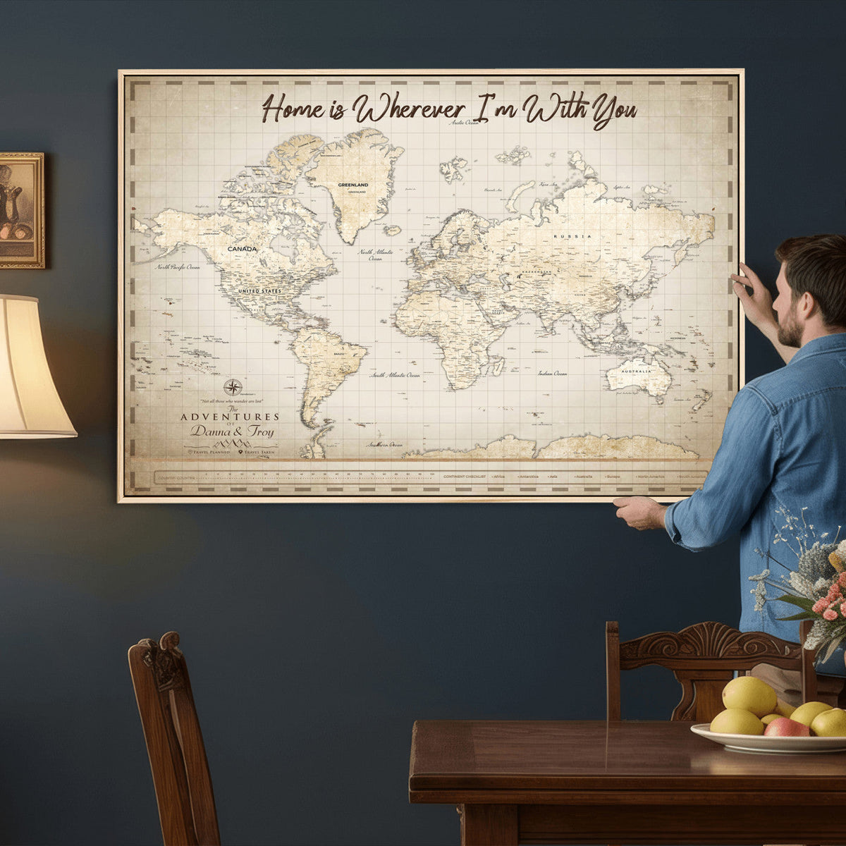 40086720-MGV-CV-36X24 - Custom Push Pin World Map Canvas Print | Personalized Travel Map Wall Art