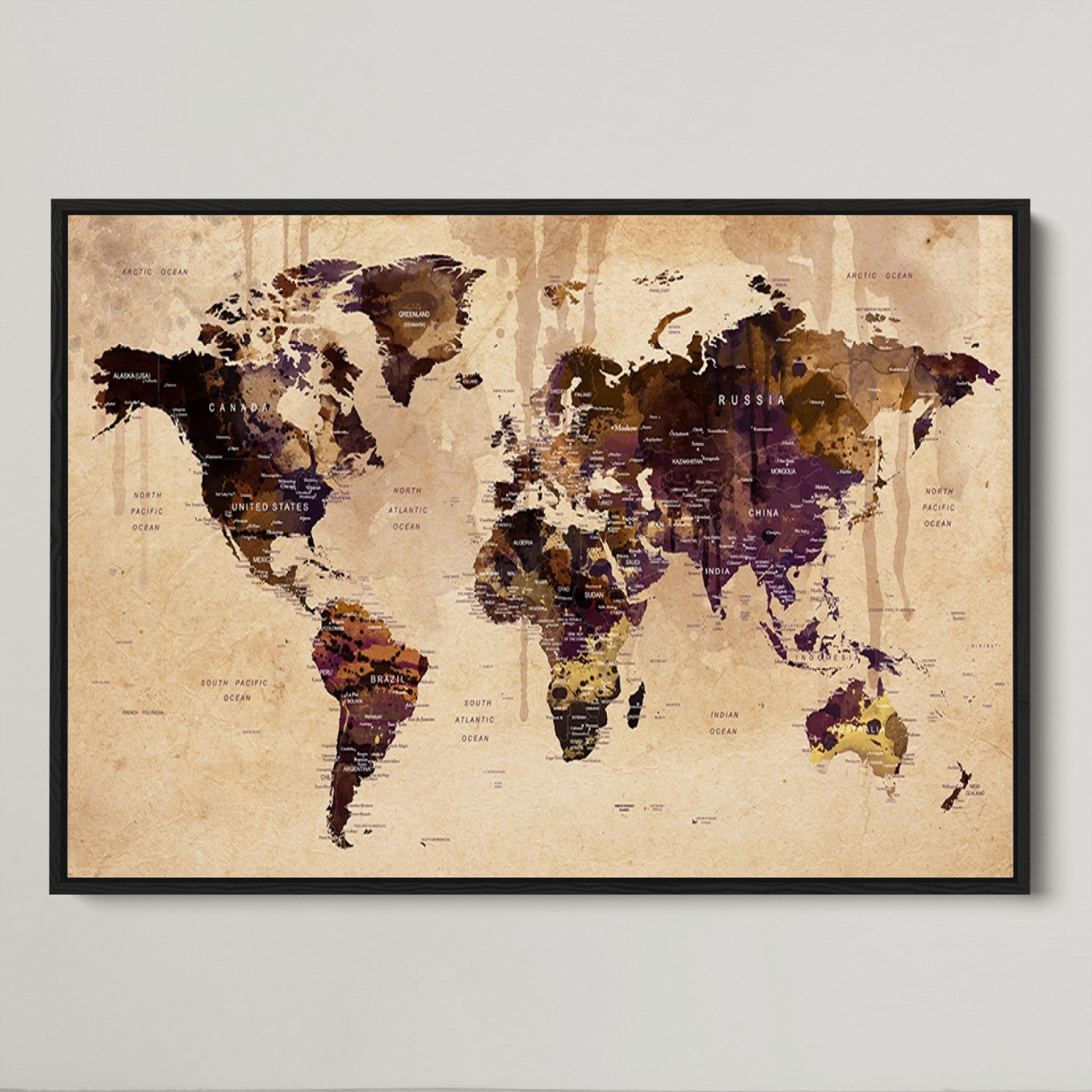 Push Pin World Map Canvas Print – Framed Wall Art for Couples to Track Their Travels – Anniversary Gift or Home Adventure Decor