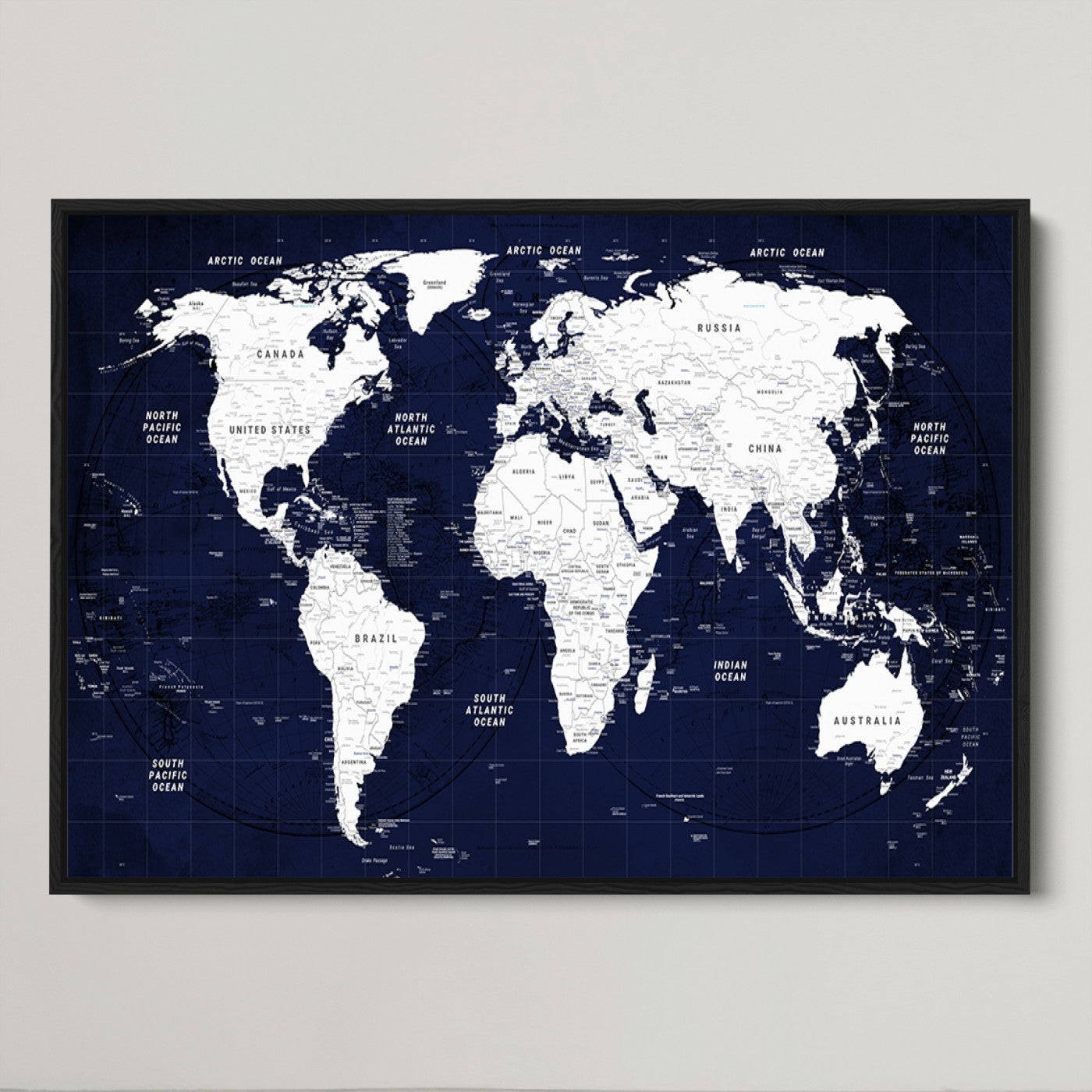 Push Pin World Map Canvas Print – Framed Wall Art for Couples to Track Their Travels – Anniversary Gift or Home Adventure Decor