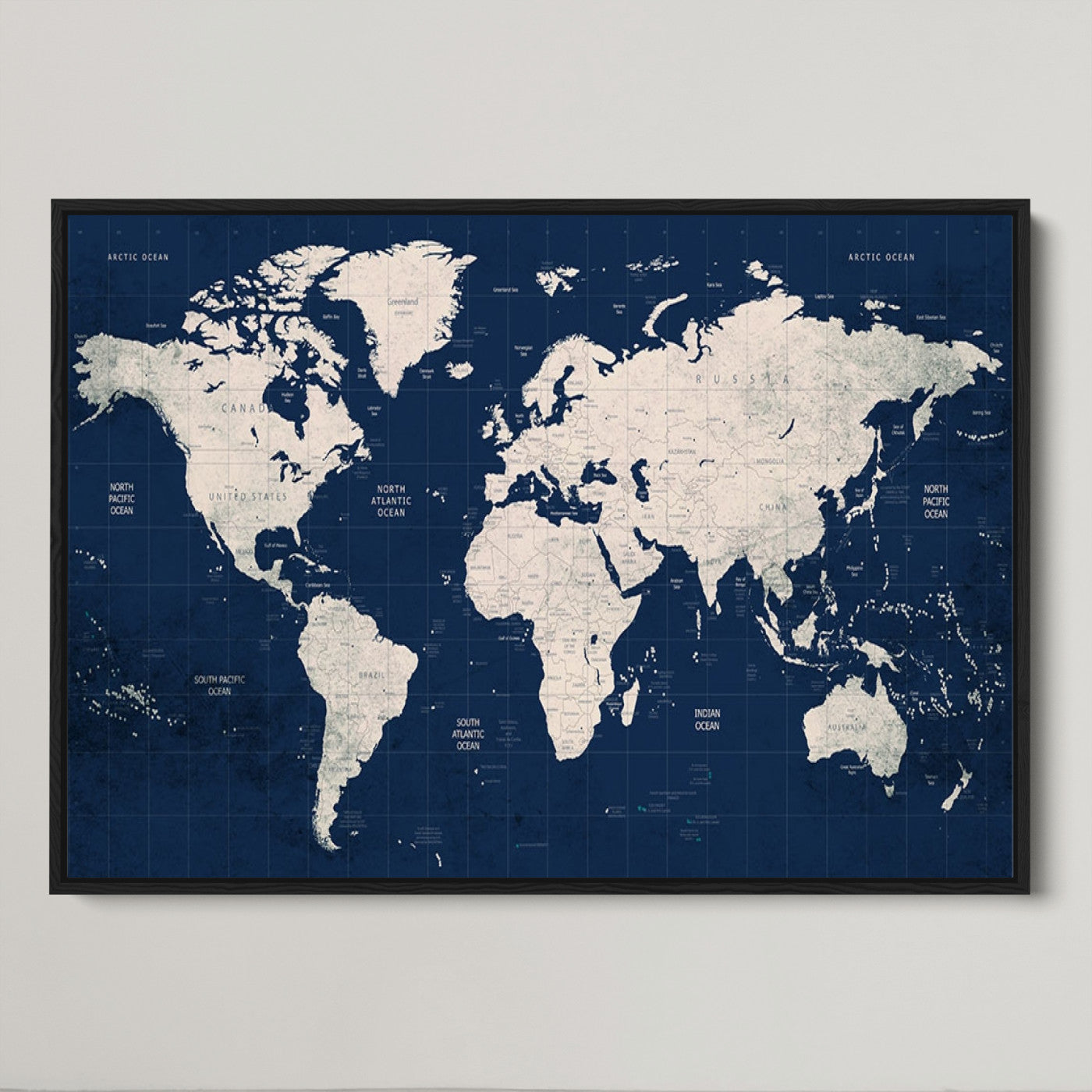 Push Pin World Map Canvas Print – Framed Wall Art for Couples to Track Their Travels – Anniversary Gift or Home Adventure Decor