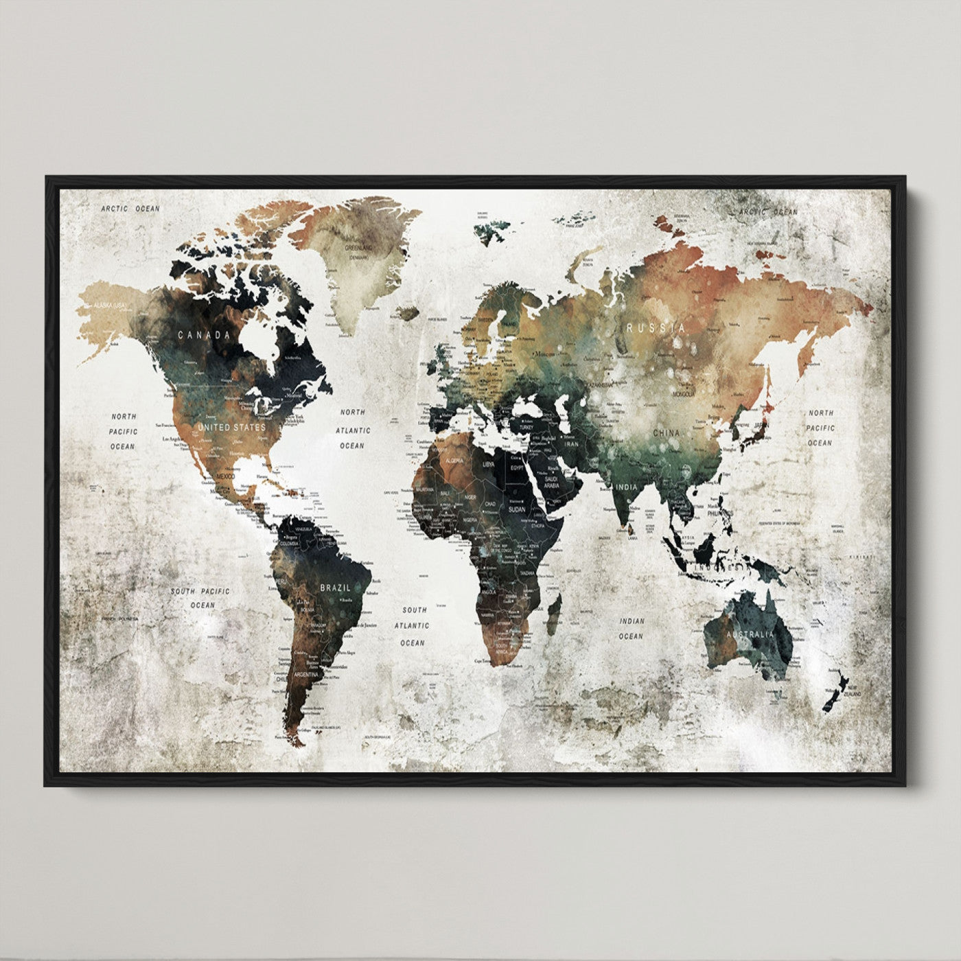 Push Pin World Map Canvas Print – Framed Wall Art for Couples to Track Their Travels – Anniversary Gift or Home Adventure Decor
