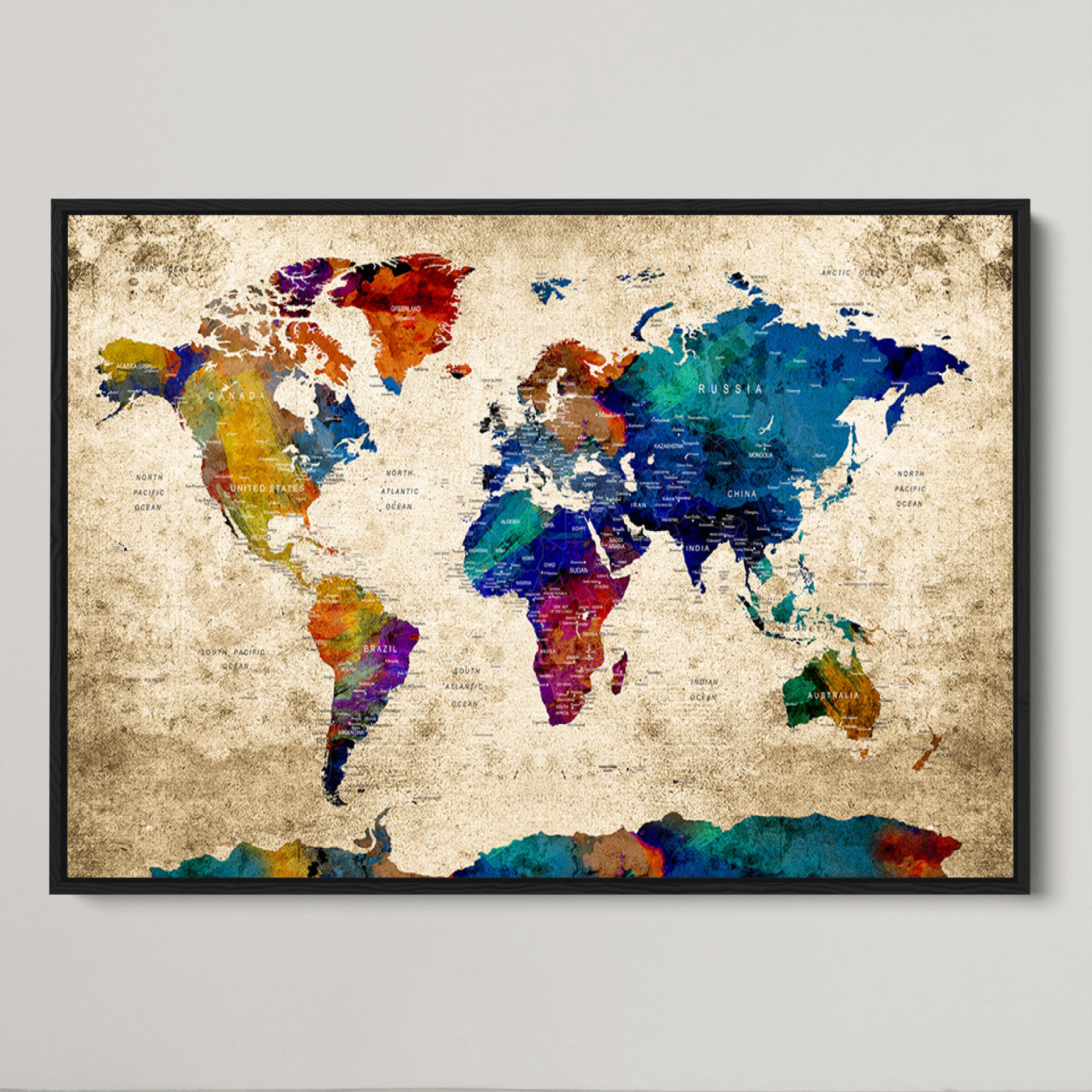 Push Pin World Map Canvas Print – Framed Wall Art for Couples to Track Their Travels – Anniversary Gift or Home Adventure Decor