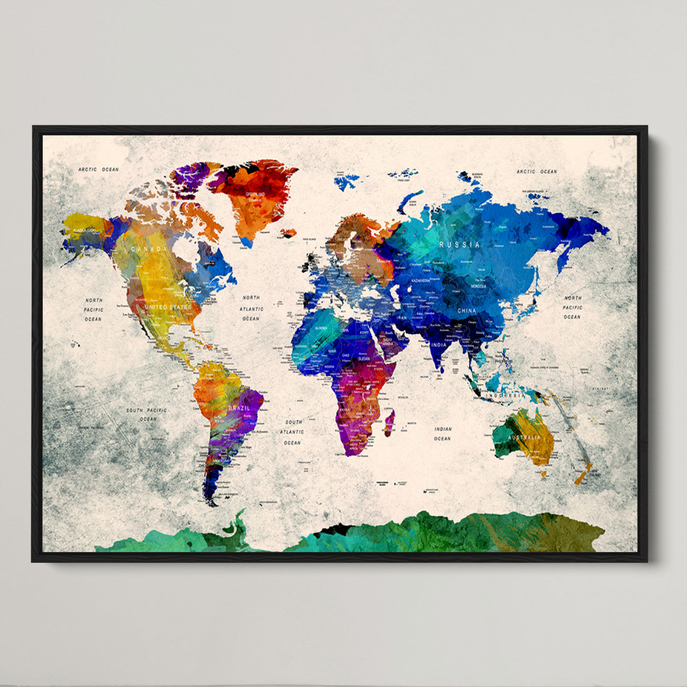 Push Pin World Map Canvas Print – Framed Wall Art for Couples to Track Their Travels – Anniversary Gift or Home Adventure Decor