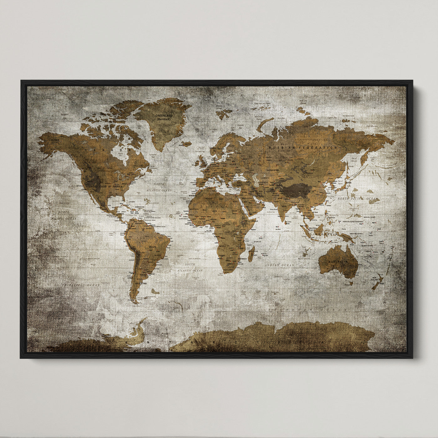 Push Pin World Map Canvas Print – Framed Wall Art for Couples to Track Their Travels – Anniversary Gift or Home Adventure Decor