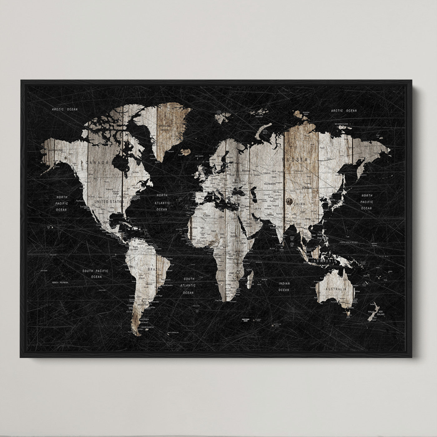 Push Pin World Map Canvas Print – Framed Wall Art for Couples to Track Their Travels – Anniversary Gift or Home Adventure Decor