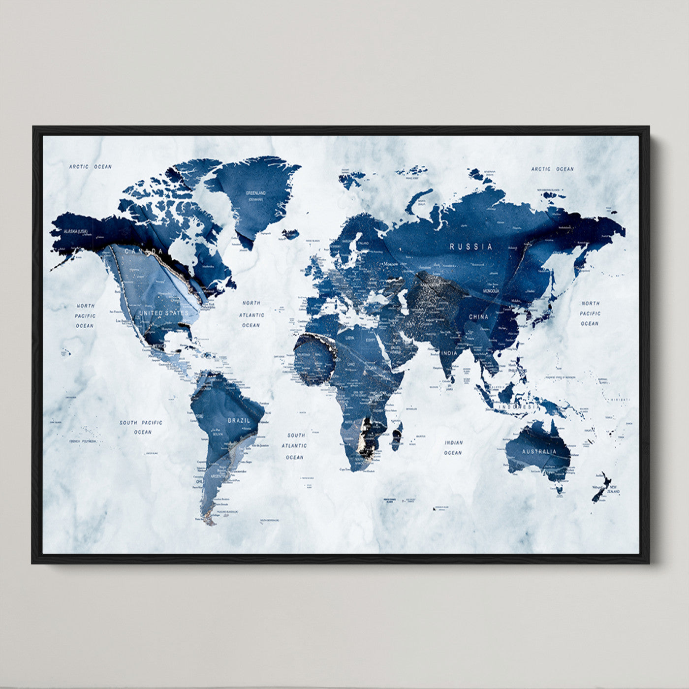Push Pin World Map Canvas Print – Framed Wall Art for Couples to Track Their Travels – Anniversary Gift or Home Adventure Decor