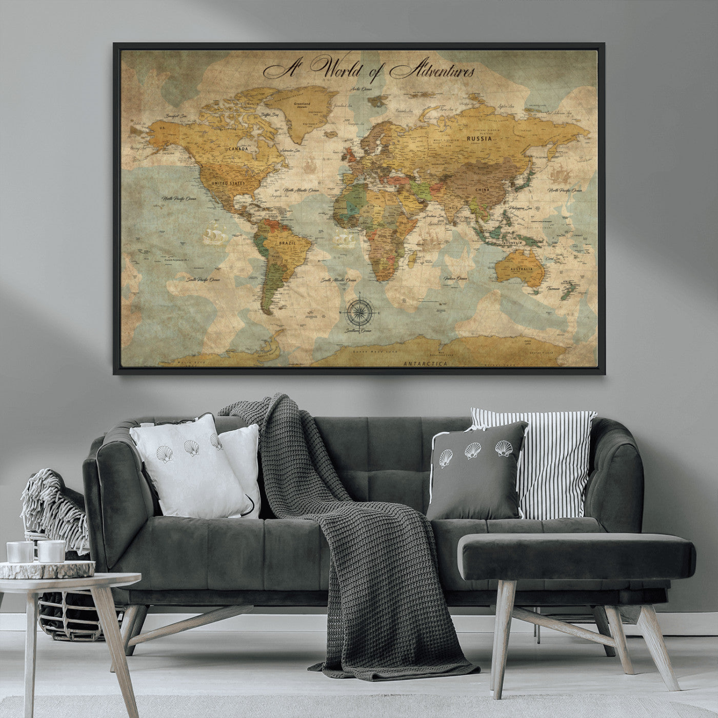 75690627-MGV-CV-36X24-Personalized World Map Print, Customizable Push Pin Framed World Map Print on Canvas - Custom Quote on Map Print,