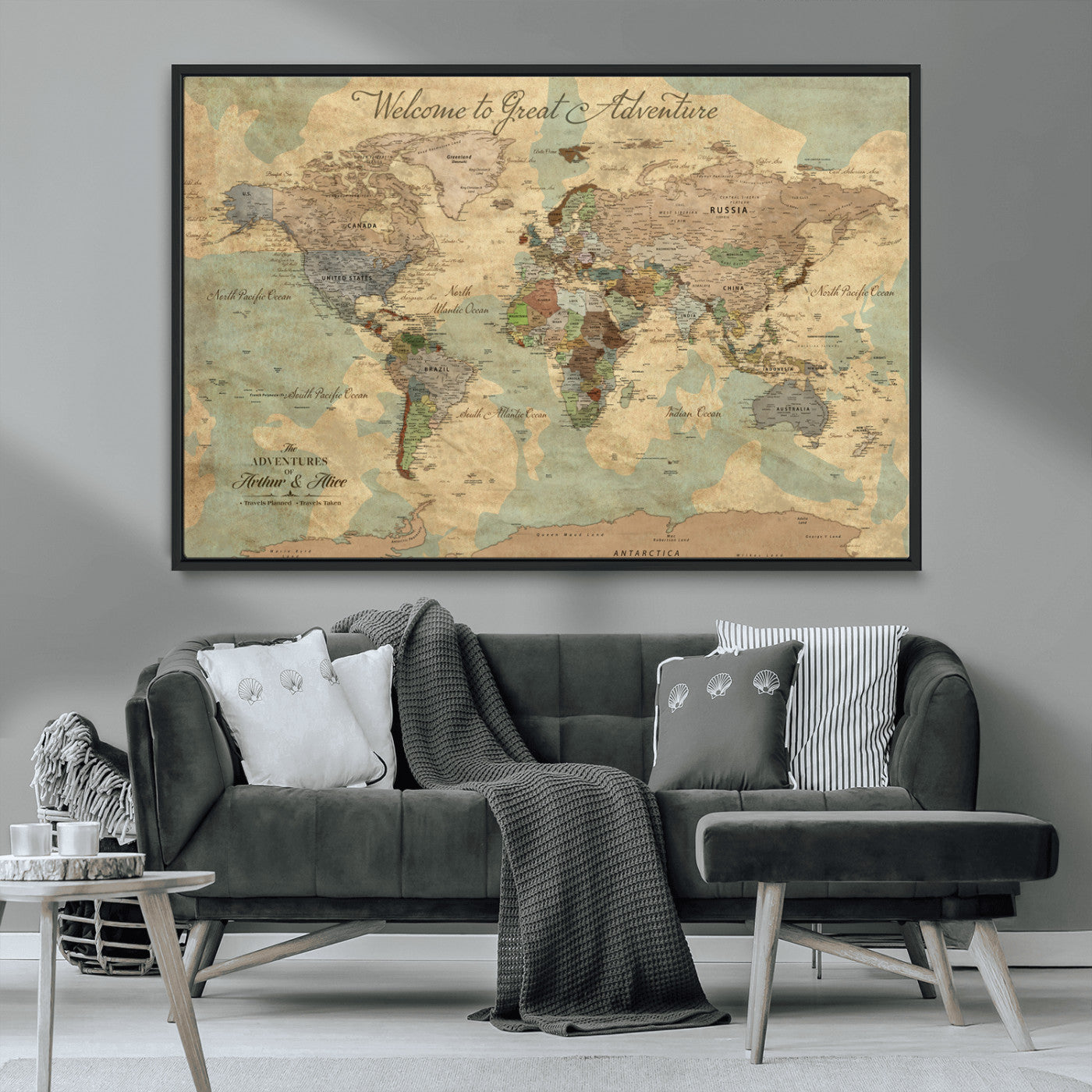 17693651-MGV-FC-36X24_Black-Custom Push Pin World Map Wall Canvas Print – Personalized Travel Tracker with Pins – Framed Custom Quotie Canvas for Home Office Decor Art Print