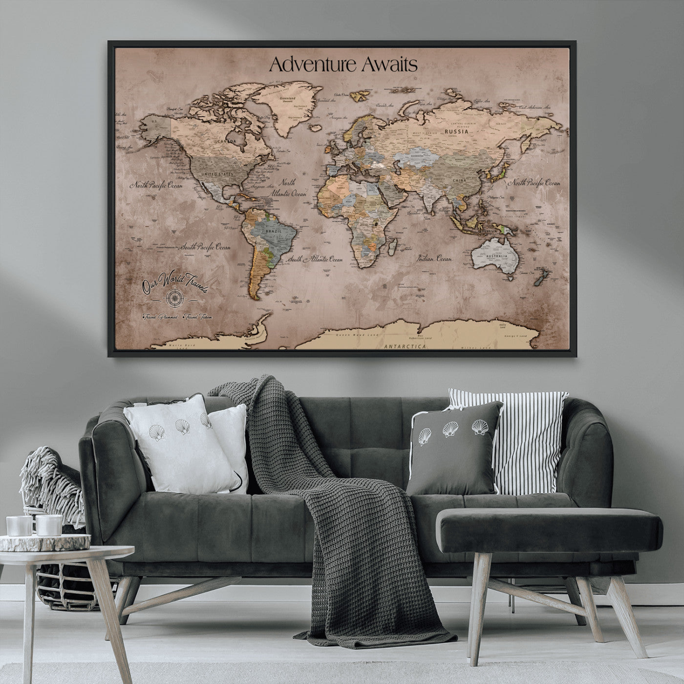 30557812-MGV-FC-36X24_Black-Framed Abstract Tree Ring Wall Art Print, Natural Rustic Wood Texture Canvas Print, Wood Tree Stump Farmhouse, Log Cabin Wooden House Decor