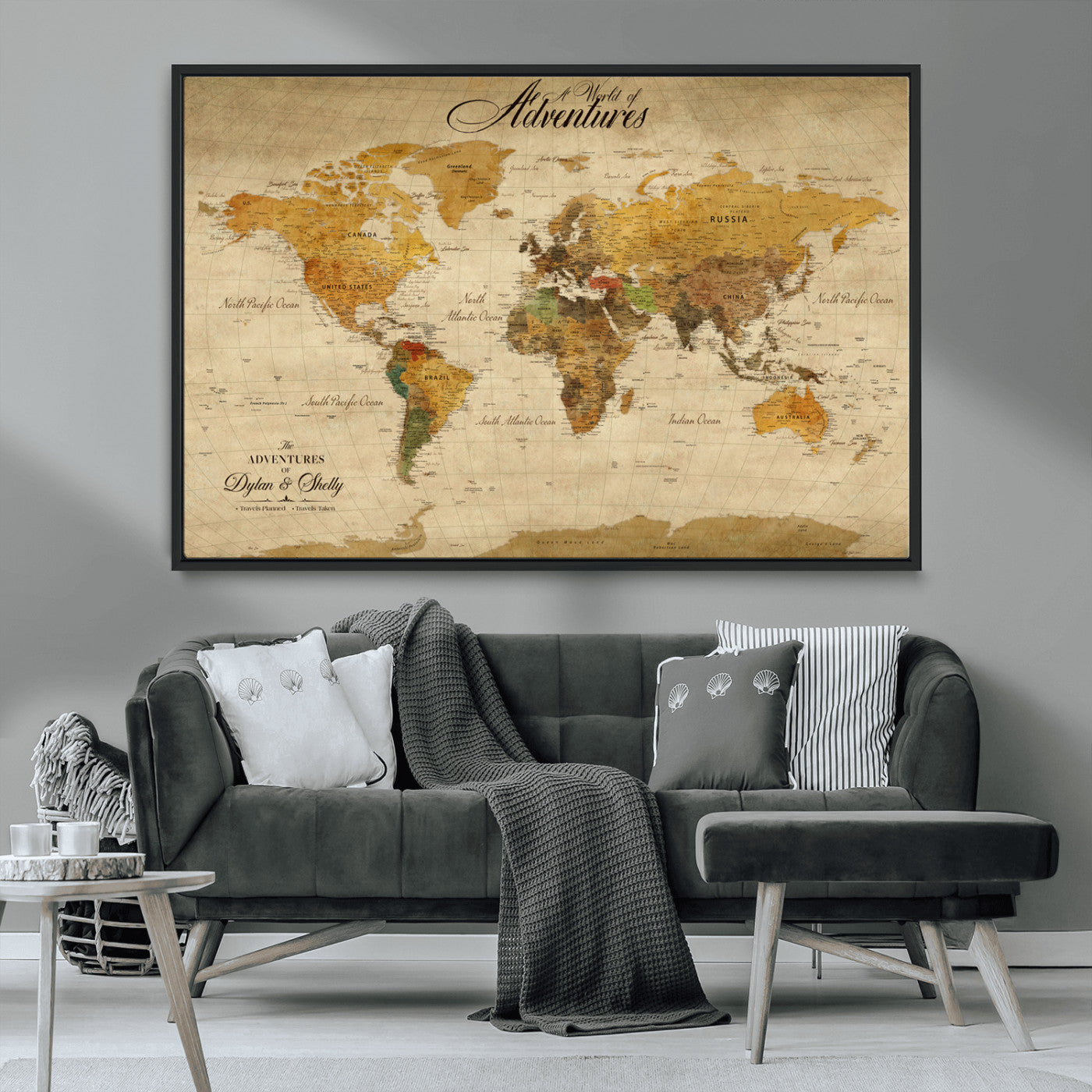 36249537-MGV-FC-36X24_Black-Calm Earthy Aesthetic Wall Art Canvas Print, Arid Terrain Decor Print, Framed Joshua Tree Art Print, Large Monochrome Desert Scene Printing,