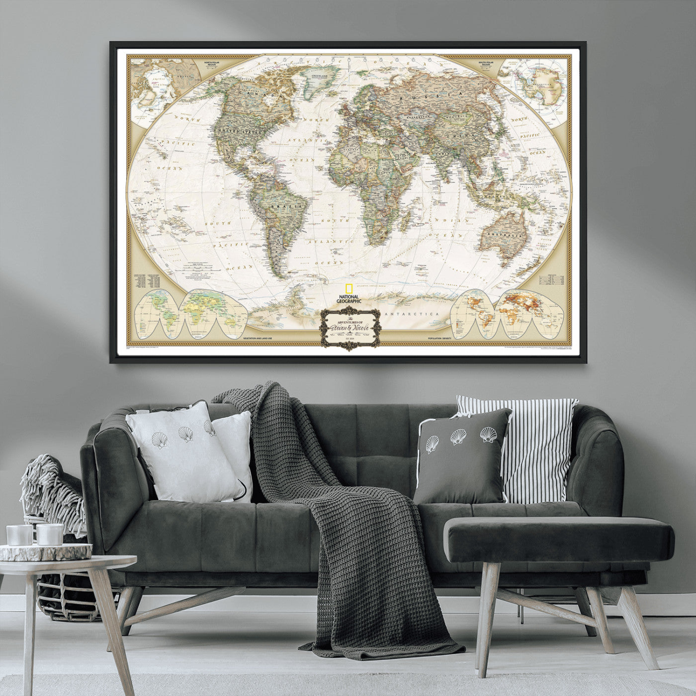Custom Push Pin World Map Wall Art Canvas Print – Personalized National Geopraphic Map for Travel Plan – Framed Customize Animal Map for Stady Room Decor