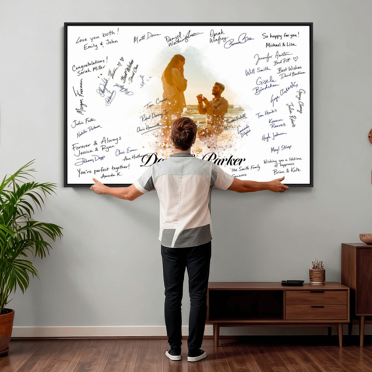 75692697-MGV-CV-36X24 - Wedding Guest Book Alternative Wall Art Canvas Print, Personalized Couple Photo Guestbook Wedding Signature Poster, Custom Couple Photo Guestbook Canvas, Bridal Shower Reception Decor
