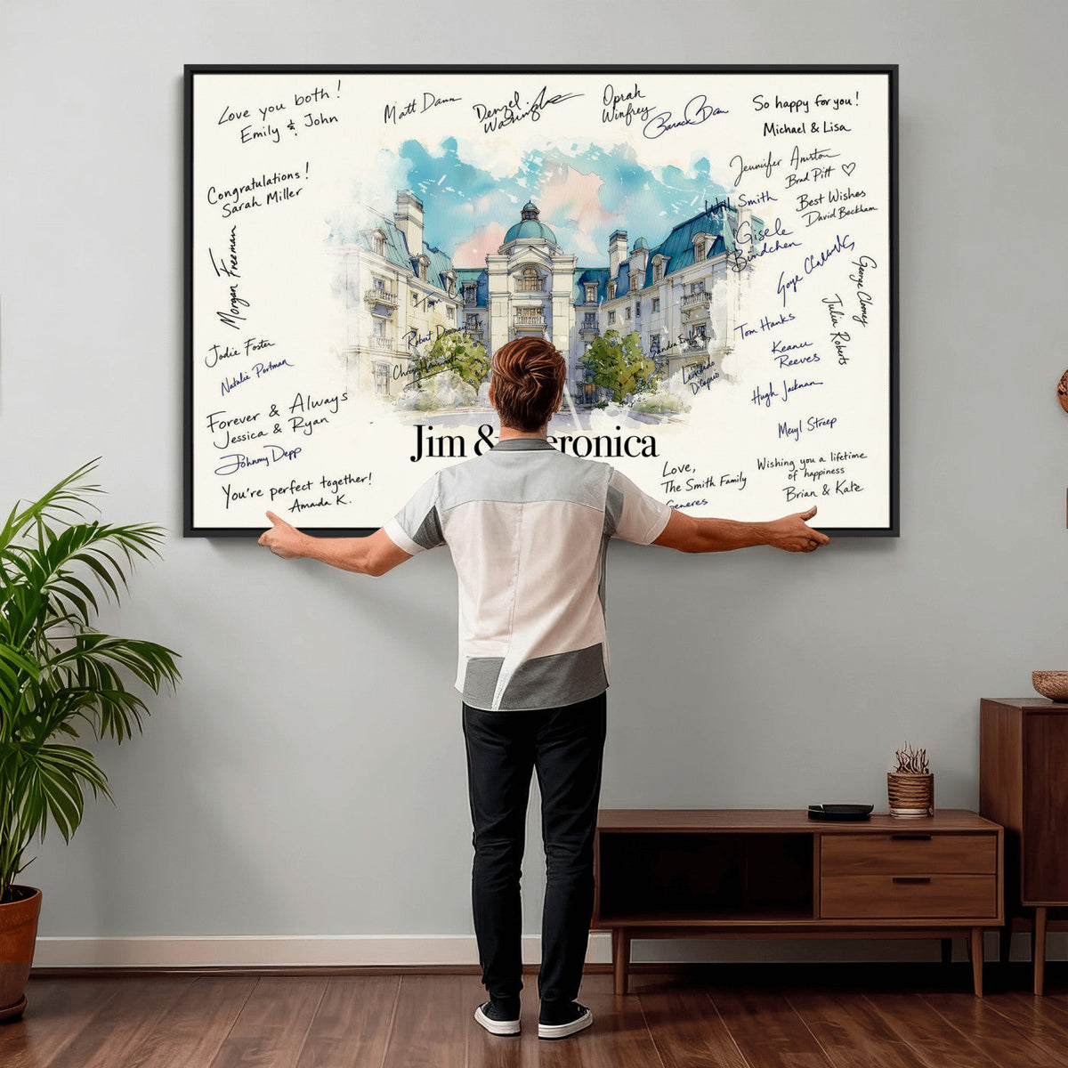 92760374-MGV-CV-36X24 - Wedding Guest Book Alternative Wall Art Canvas Print, Personalized Couple Photo Guestbook Wedding Signature Poster, Custom Couple Photo Guestbook Canvas