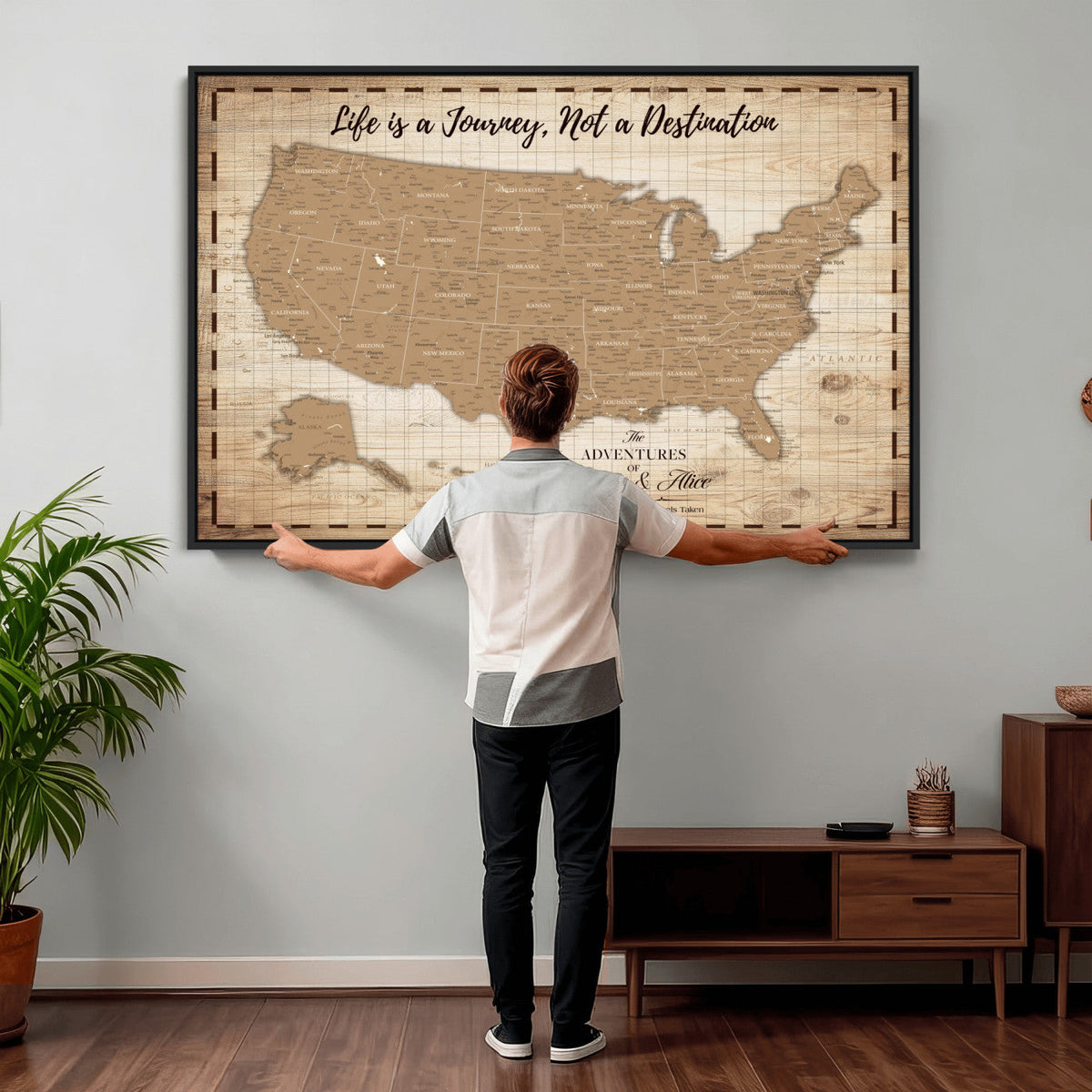 19102499-MGV-CV-36X24 - Personalized USA Push Pin Travel Map, Custom United States Map, Push Pin Map, USA Bucket List Map, Anniversary Gift | Couple Travel Map Wall Art