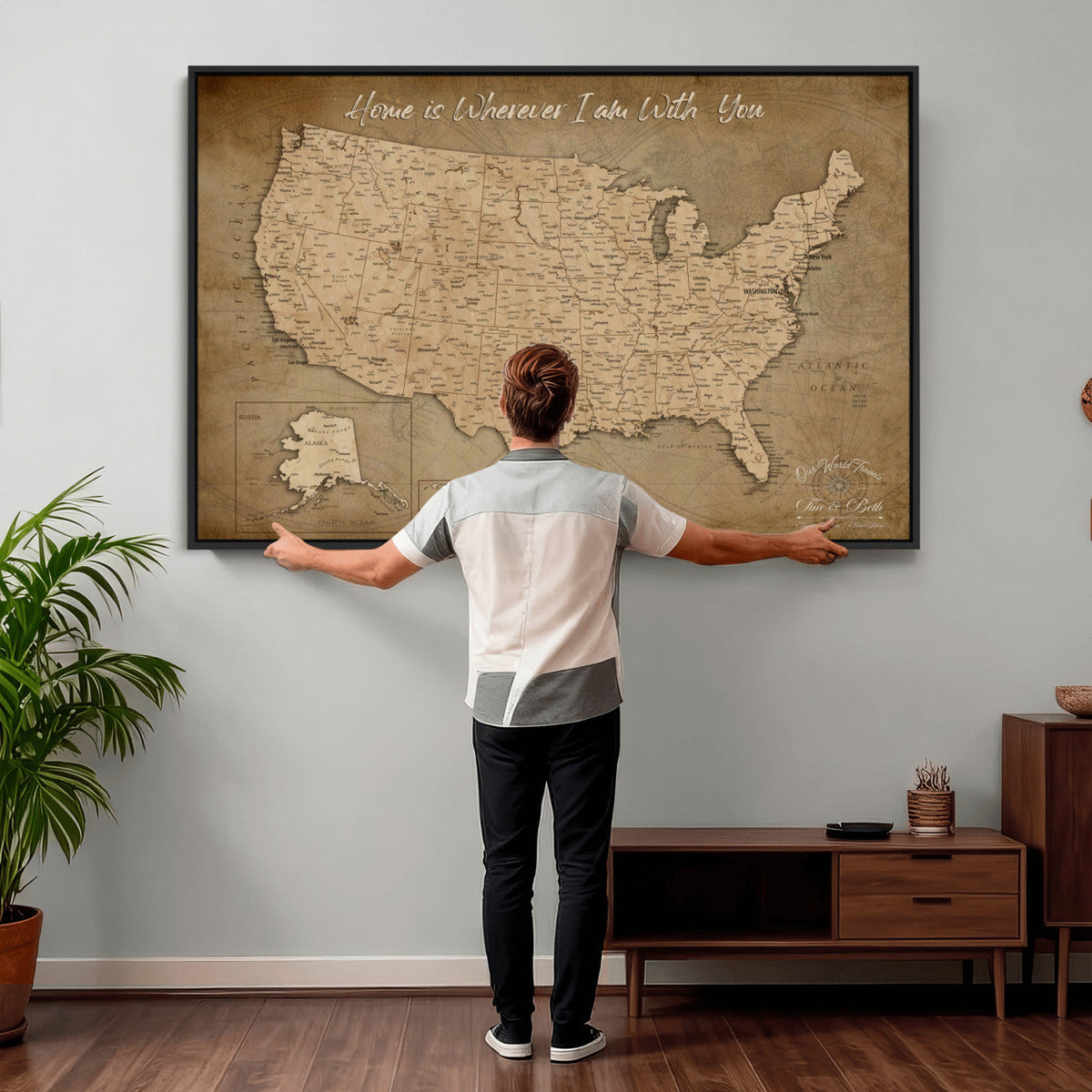 21454917-MGV-CV-36X24 - Personalized USA Push Pin Travel Map, Custom United States Map, Push Pin Map, USA Bucket List Map, Anniversary Gift | Couple Travel Map Wall Art