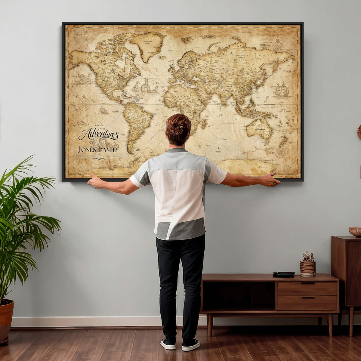 60956619-MGV-CV-36X24 - Custom Push Pin World Map Canvas Print | Personalized Travel Map Wall Art
