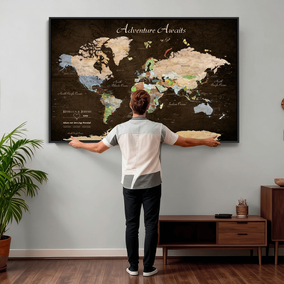 95753799-MGV-CV-36X24 - Custom Push Pin World Map Canvas Print | Personalized Travel Map Wall Art