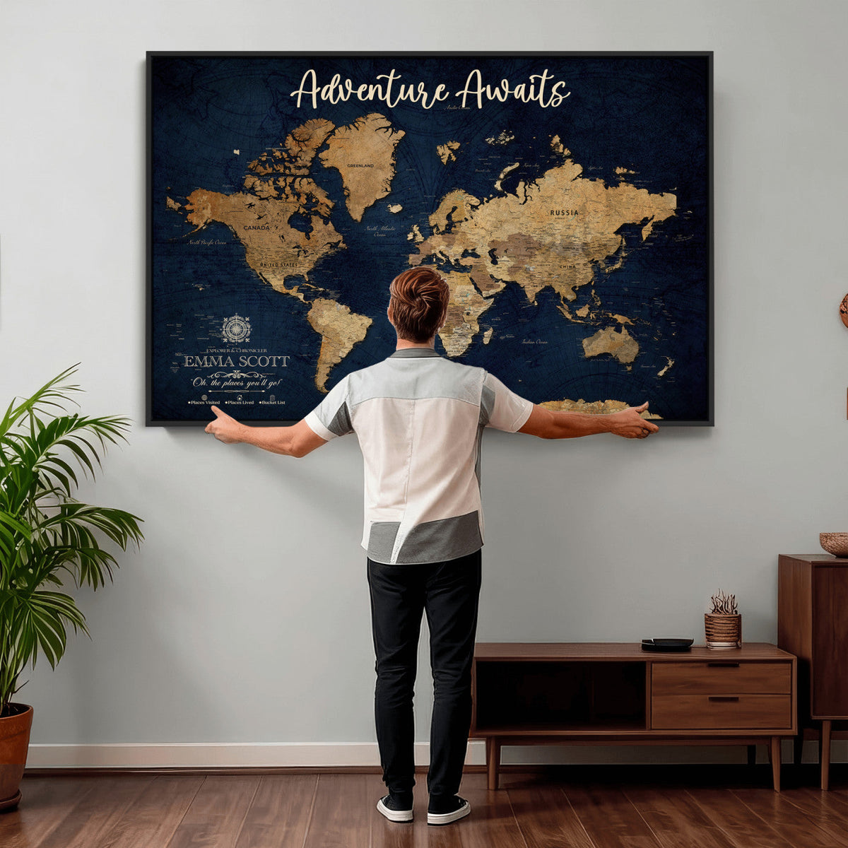 44399597-MGV-CV-36X24 - Custom Push Pin World Map Canvas Print | Personalized Travel Map Wall Art