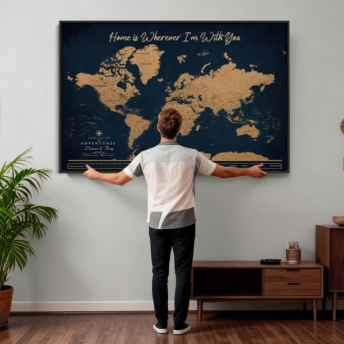 45598170-MGV-CV-36X24 - Custom Push Pin World Map Canvas Print | Personalized Travel Map Wall Art