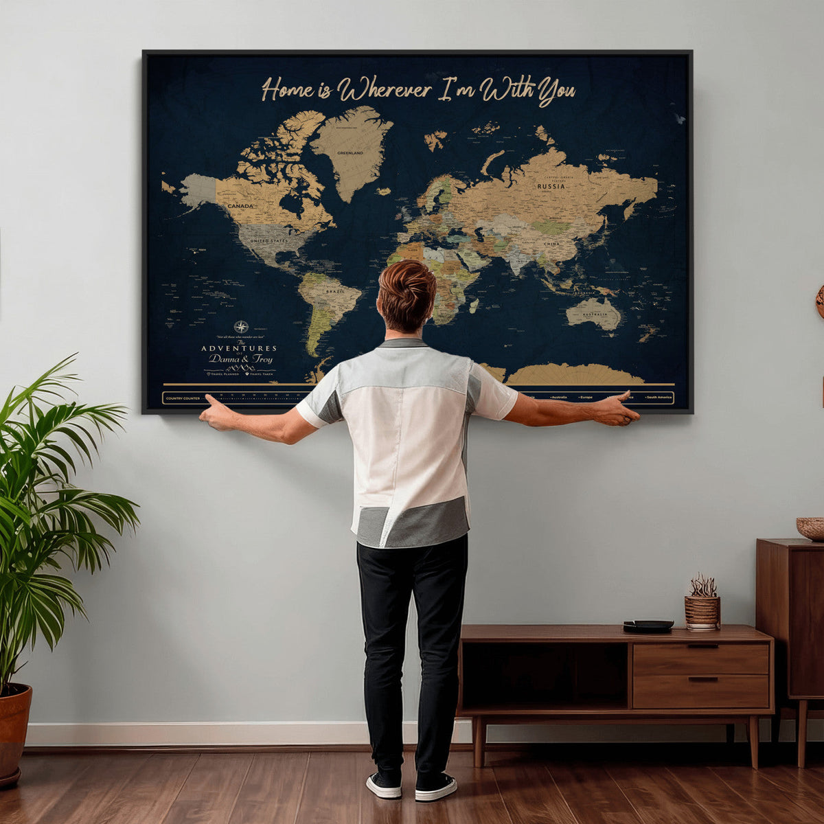 14276407-MGV-CV-36X24 - Custom Push Pin World Map Canvas Print | Personalized Travel Map Wall Art