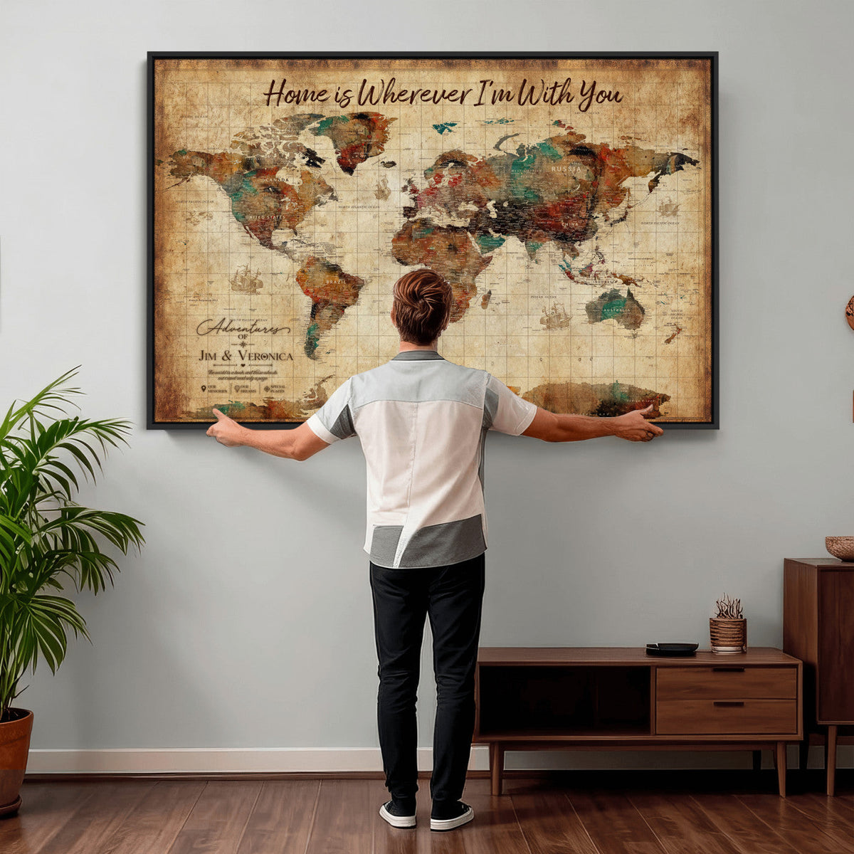 48389322-MGV-CV-36X24 - Custom Push Pin World Map Canvas Print | Personalized Travel Map Wall Art