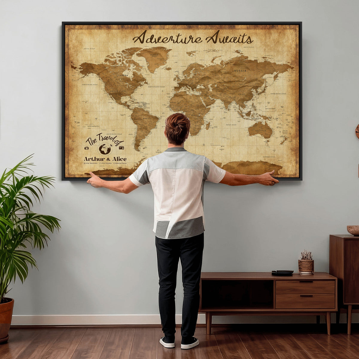 43427501-MGV-CV-36X24 - Custom Push Pin World Map Canvas Print | Personalized Travel Map Wall Art