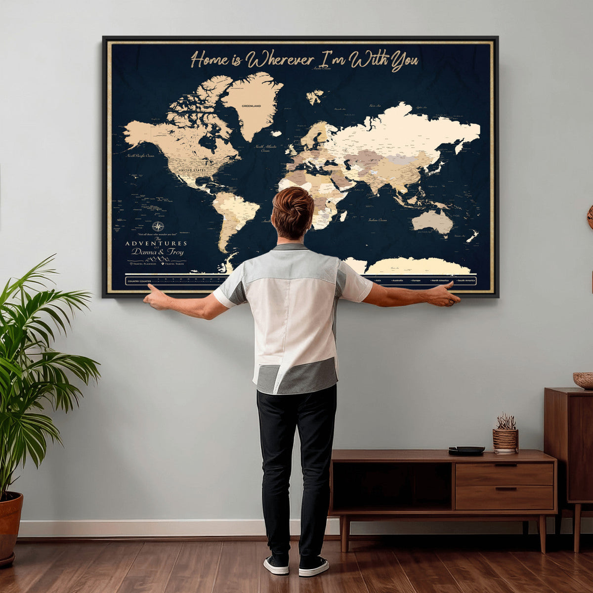 29990805-MGV-CV-36X24 - Custom Push Pin World Map Canvas Print | Personalized Travel Map Wall Art