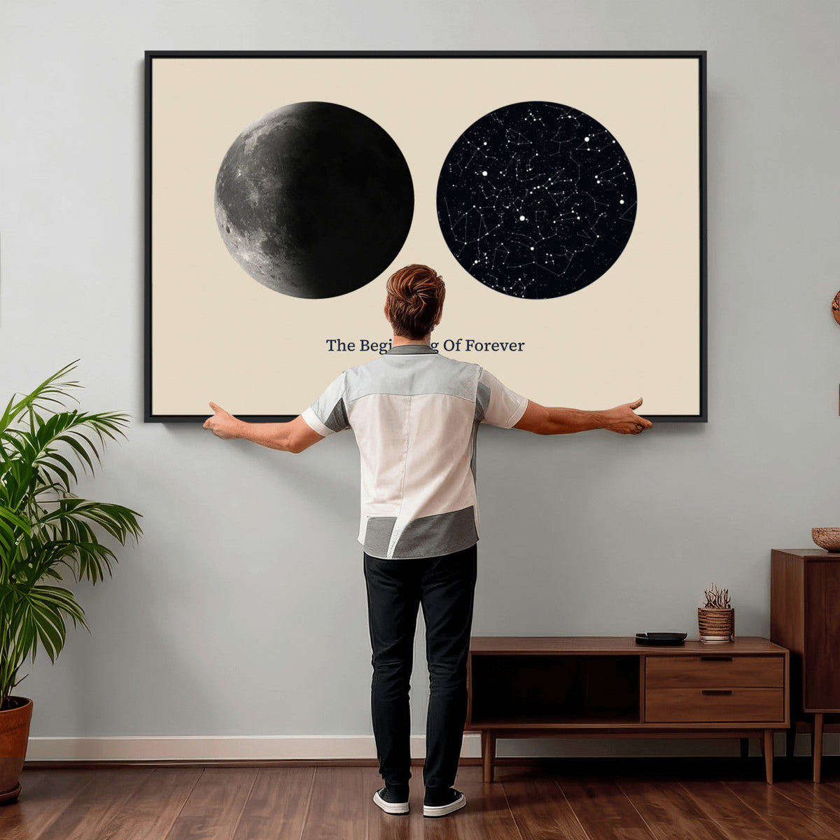 CSTM914LIRIKD-MGV-CV-36X24 - Moon and Stars Canvas Print – Personalized Moon Phase and Star Map Wall Art