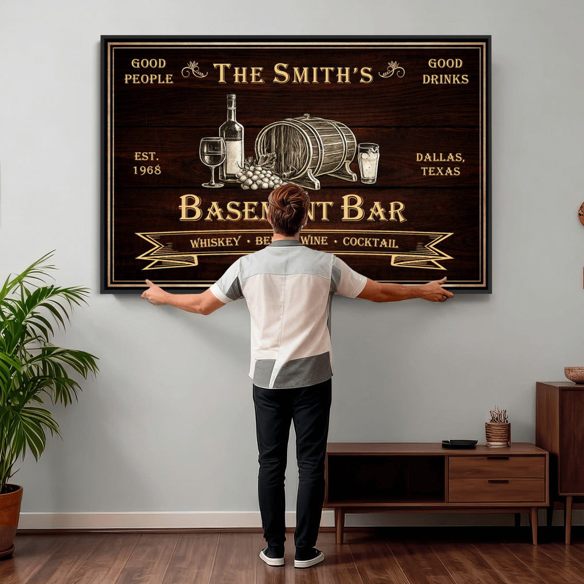 Custom Basement Bar Sign Canvas, Personalized Family Home Bar Wall Art