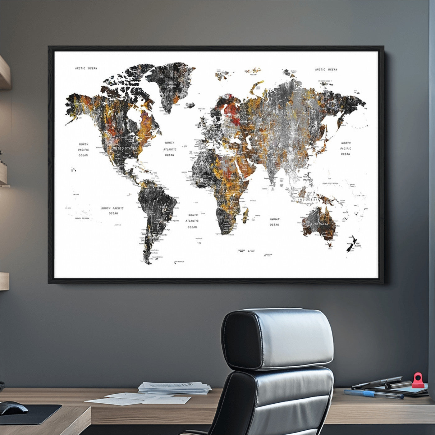 Push Pin World Map Canvas Print – Framed Wall Art for Couples to Track Their Travels – Anniversary Gift or Home Adventure Decor