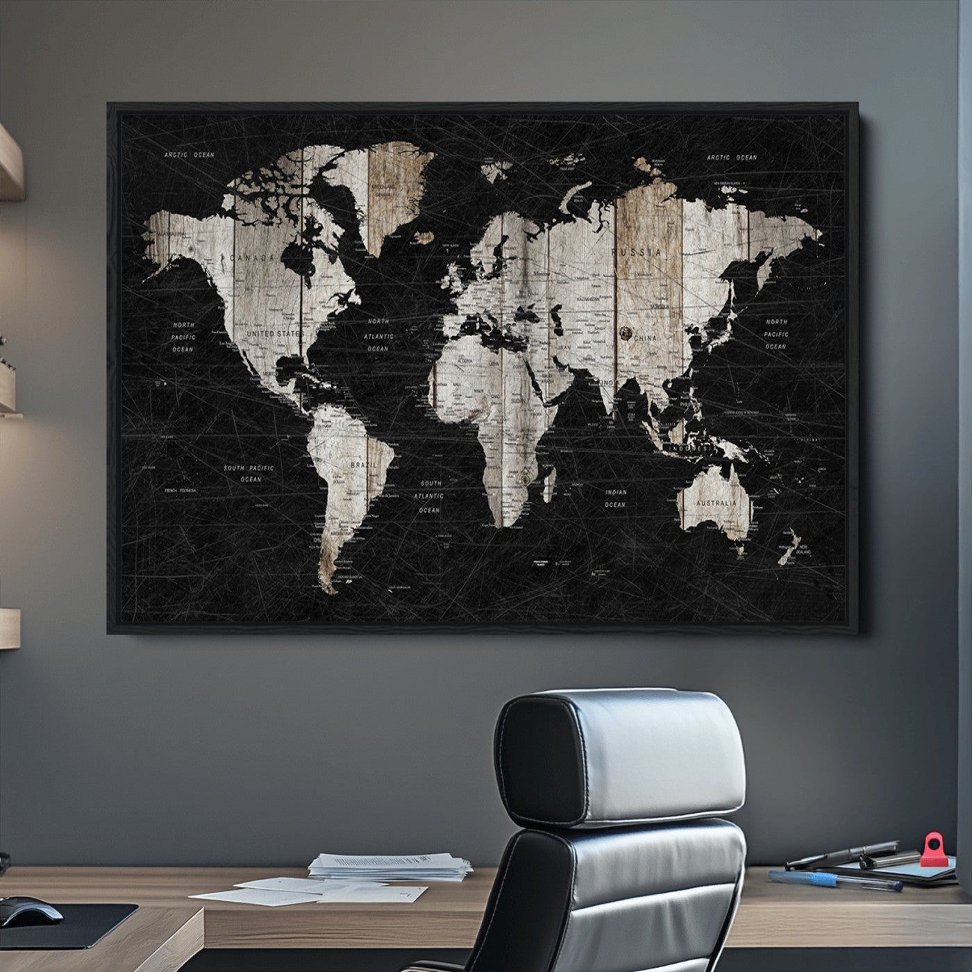 Push Pin World Map Canvas Print – Framed Wall Art for Couples to Track Their Travels – Anniversary Gift or Home Adventure Decor