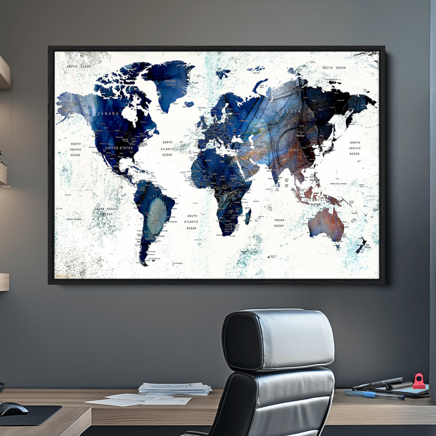 Push Pin World Map Canvas Print – Framed Wall Art for Couples to Track Their Travels – Anniversary Gift or Home Adventure Decor