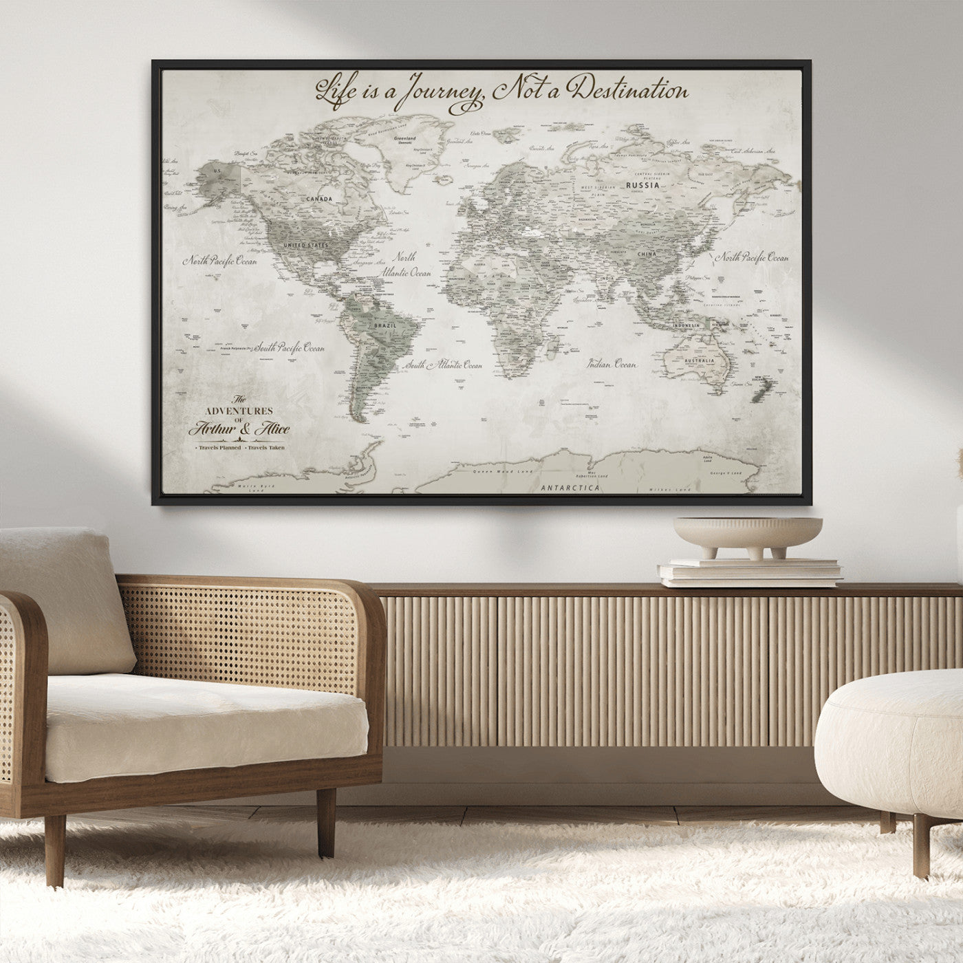 Custom Push Pin World Map Wall Canvas Print – Personalized Travel Tracker with Pins – Framed Custom Quotie Canvas for Home Office Decor