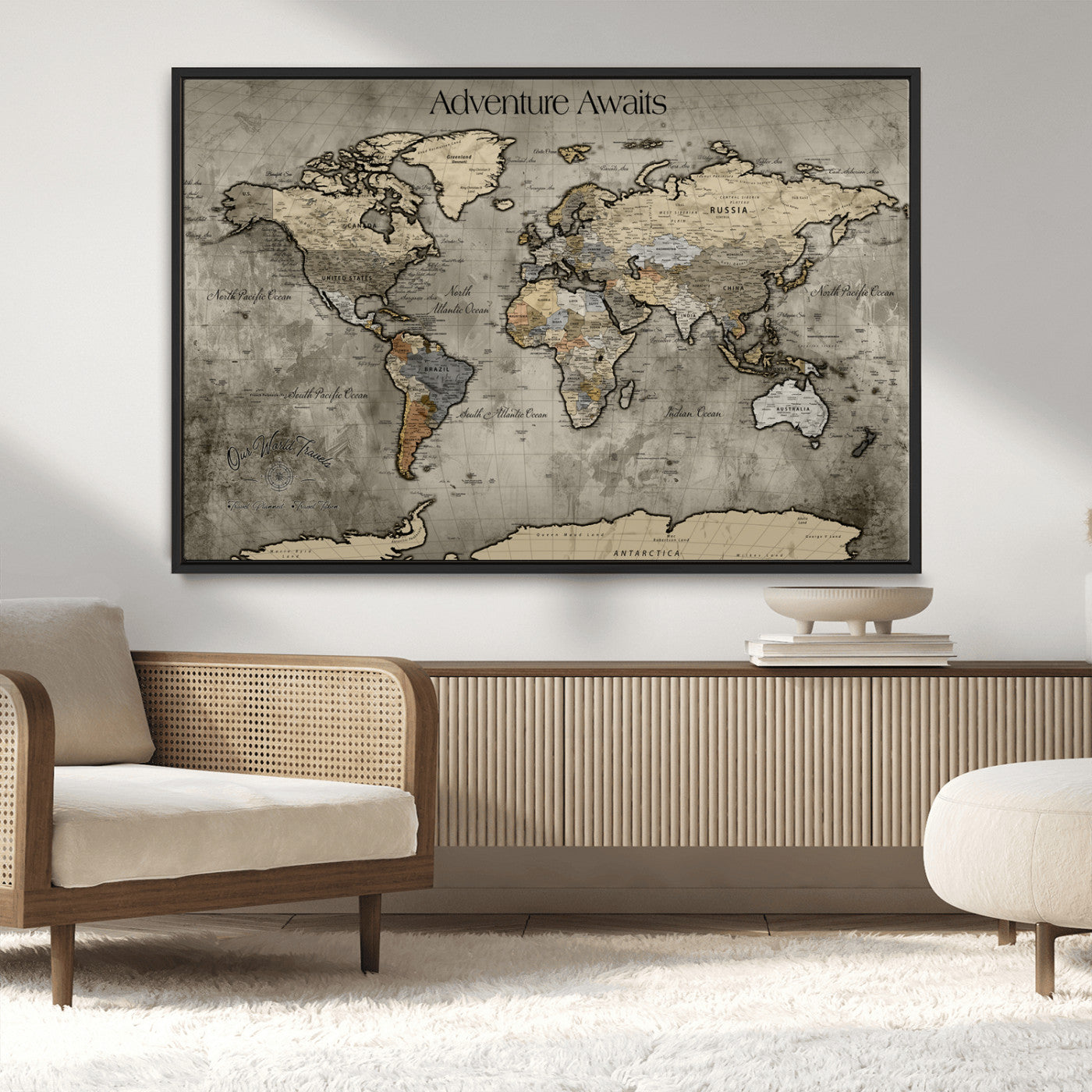 60740187-MGV-CV-36X24-Tree Rings Wall Art Canvas Print, Framed Wood Texture Art Picture Print, Blue Grain Perfect Rustic Modern Decor Artwork, Wood Texture Wall