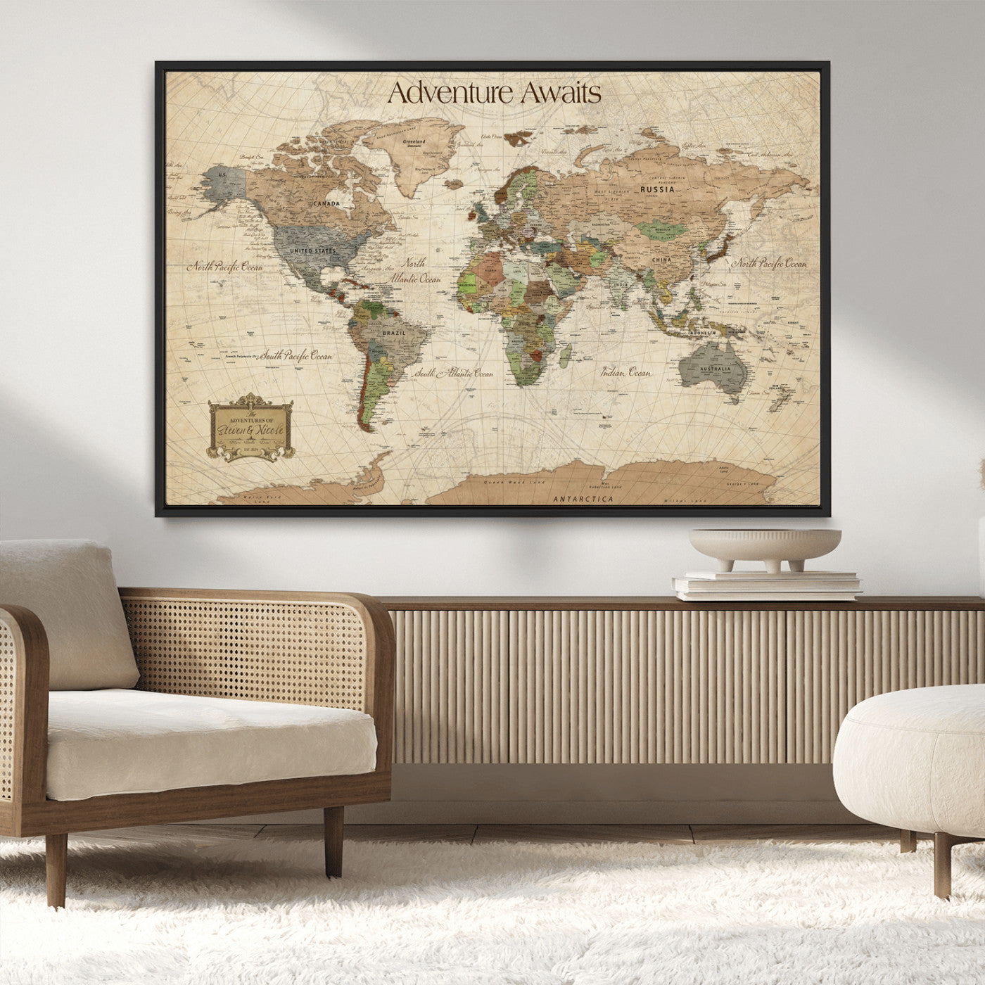 33020399-MGV-CV-30X20-Custom Push Pin World Map Wall Canvas Print – Personalized Travel Tracker with Pins – Framed Custom Quotie Canvas for Home Office Decor