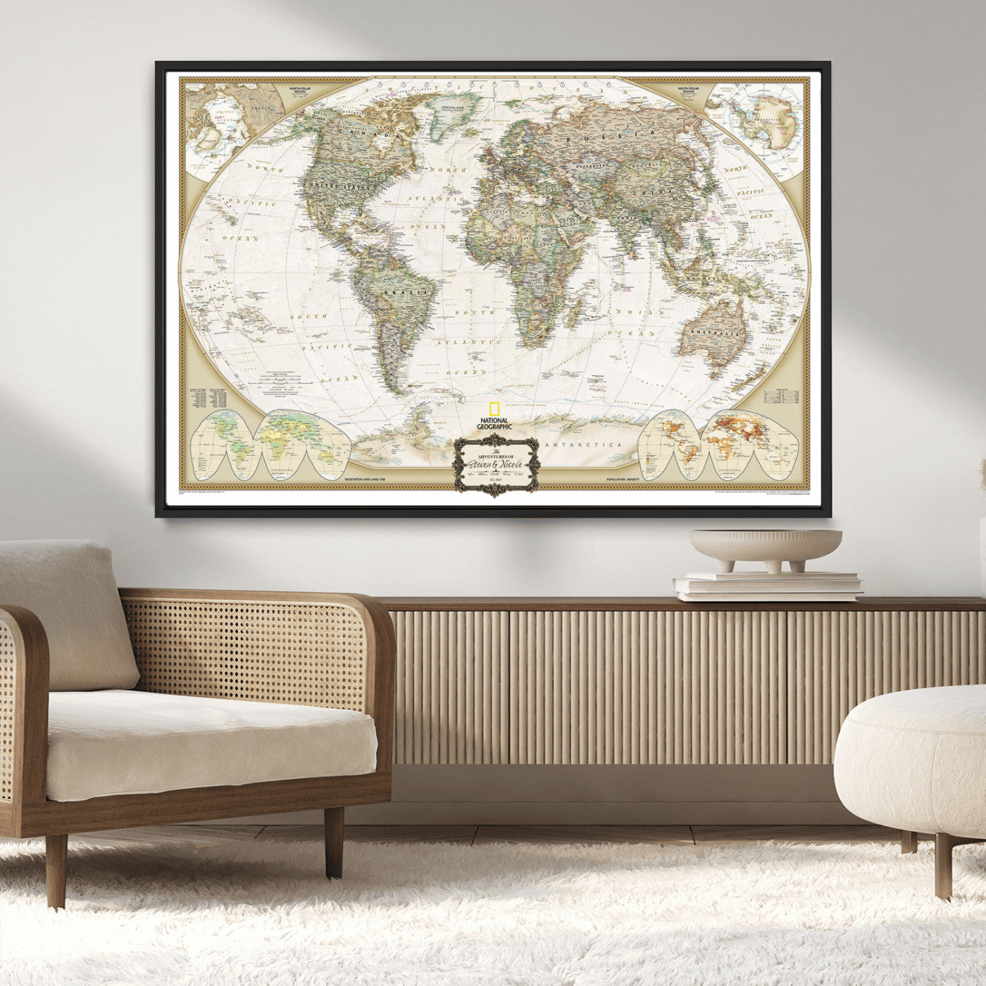 Custom Push Pin World Map Wall Art Canvas Print – Personalized National Geopraphic Map for Travel Plan – Framed Customize Animal Map for Stady Room Decor