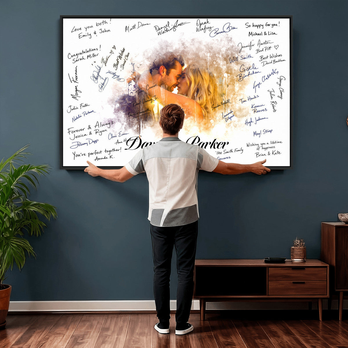 74713307-MGV-CV-36X24 - Wedding Guest Book Alternative Wall Art Canvas Print, Personalized Couple Photo Guestbook Wedding Signature Poster, Custom Couple Photo Guestbook Canvas, Bridal Shower Reception Decor