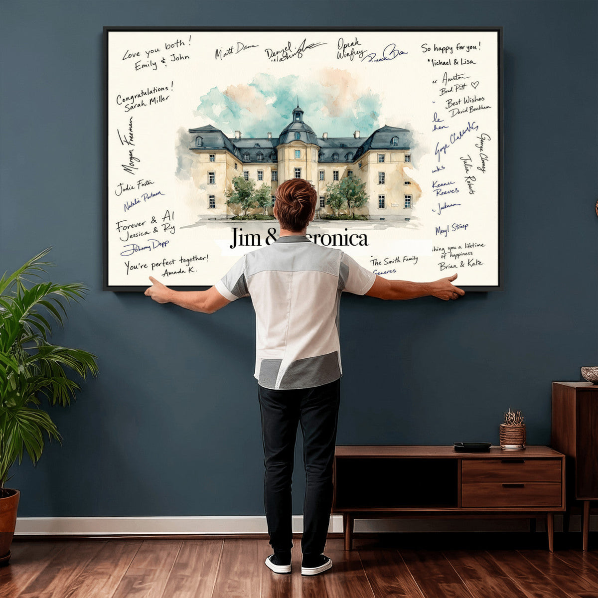 13409147-MGV-CV-36X24 - Wedding Guest Book Alternative Wall Art Canvas Print, Personalized Couple Photo Guestbook Wedding Signature Poster, Custom Couple Photo Guestbook Canvas