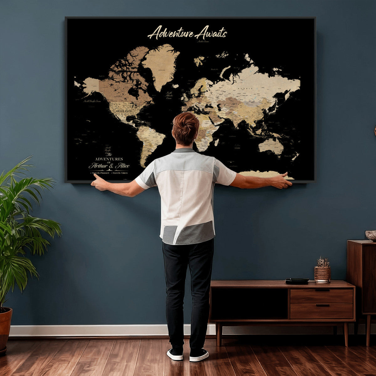 88415067-MGV-CV-36X24 - Custom Push Pin World Map Canvas Print | Personalized Travel Map Wall Art